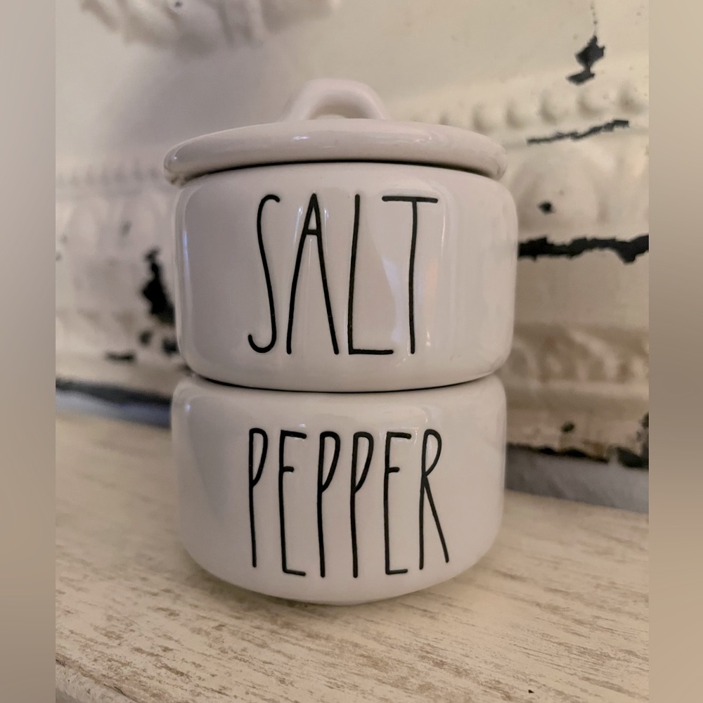 Rae Dunn stacked salt and pepper